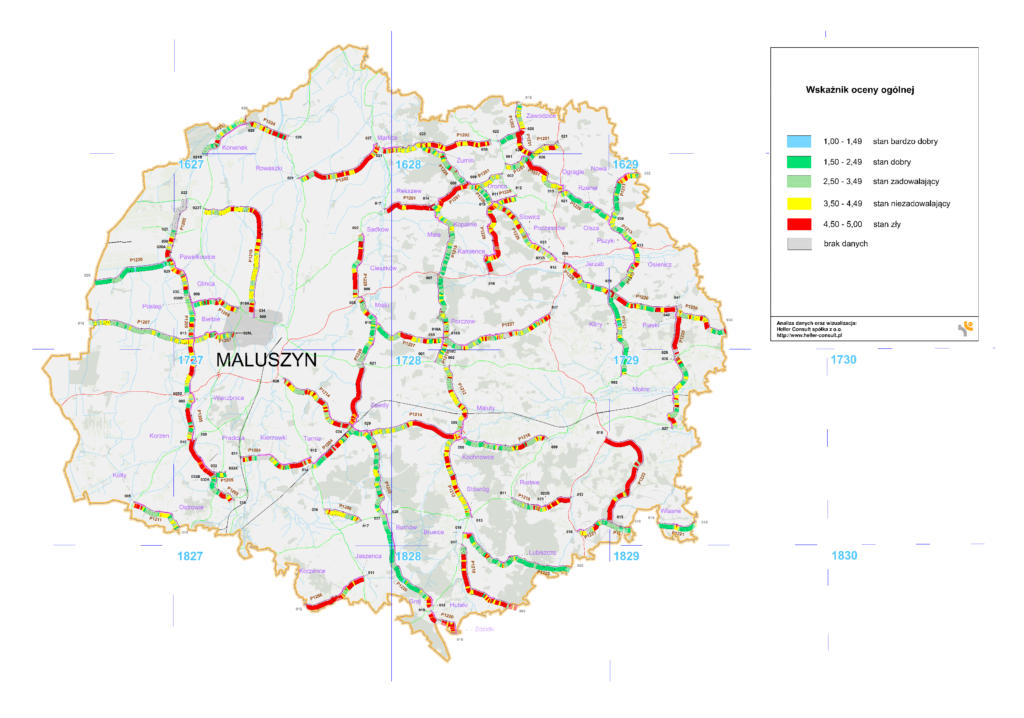 Mapa Maluszyna - wirtualnej krainy do testowania Systemu udostępniania danych drogowych OnKo3