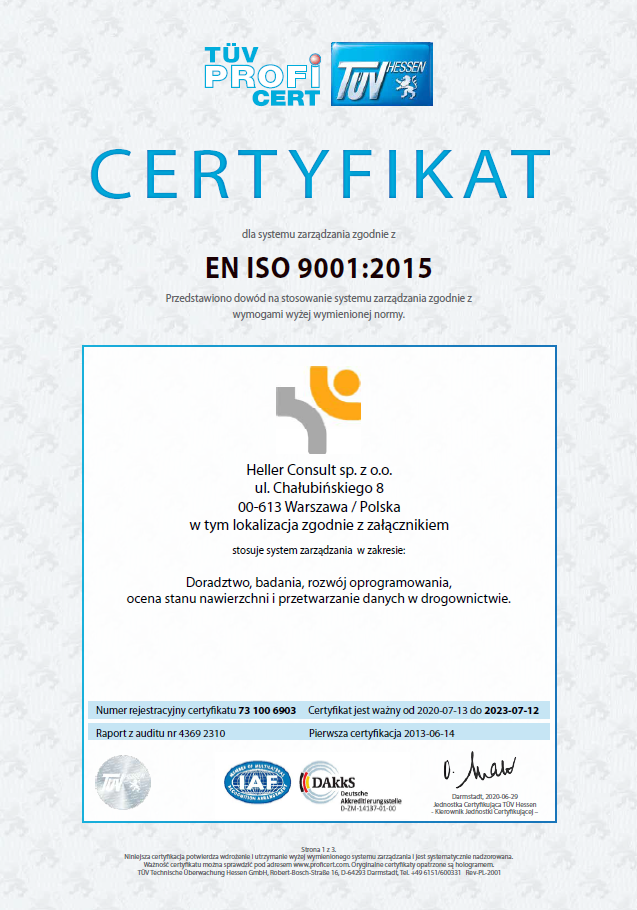 Certyfikat dla Heller Consult zgodnie z normą ISO 9001:2015
