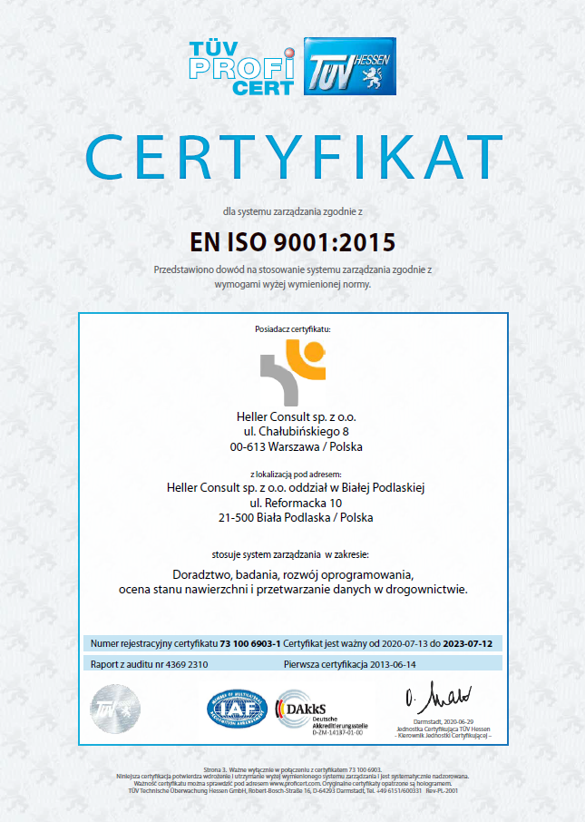 Certyfikat dla Heller Consult zgodnie z normą ISO 9001:2015