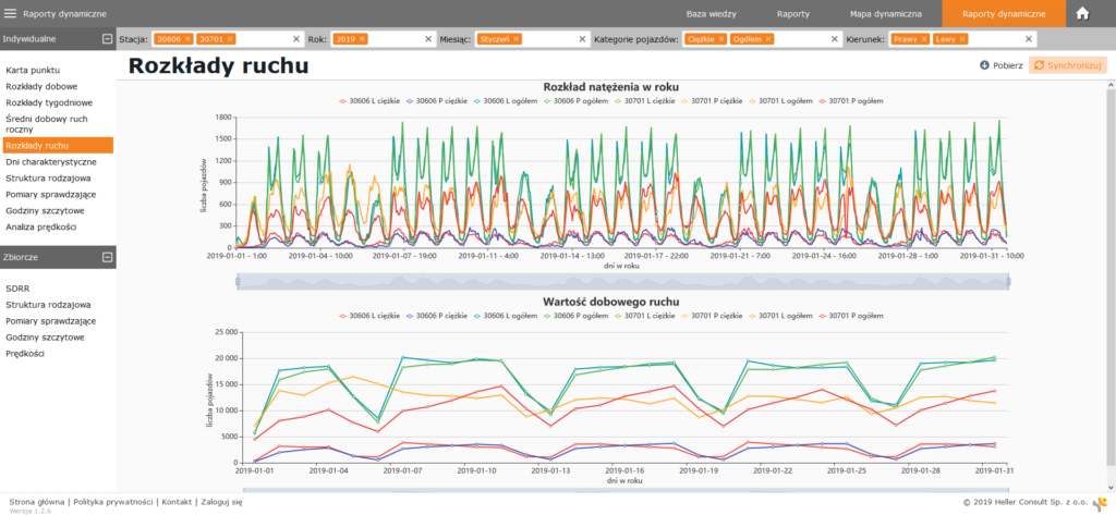 Rozkład ruchu przedstawiony na raporcie dynamicznym w aplikacji VERA