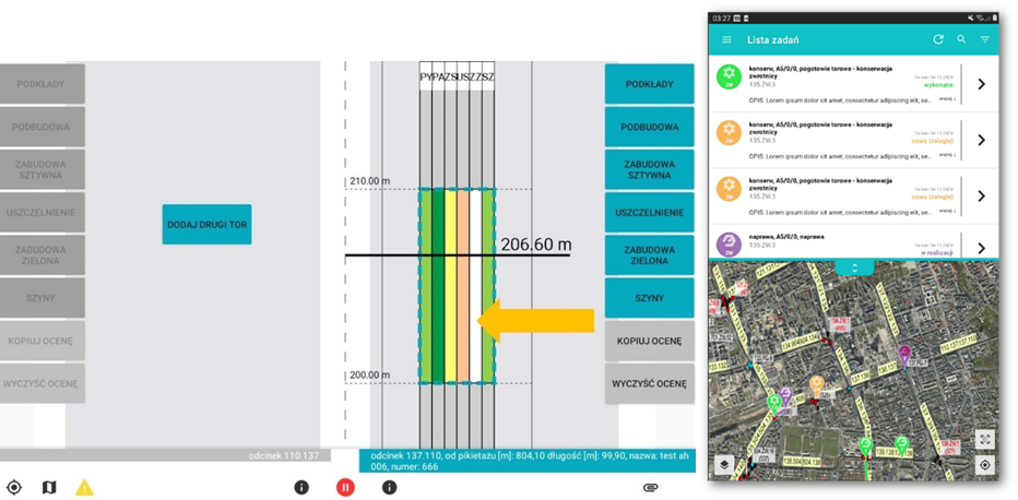 Okna aplikacji mobilnej INFRATRAM